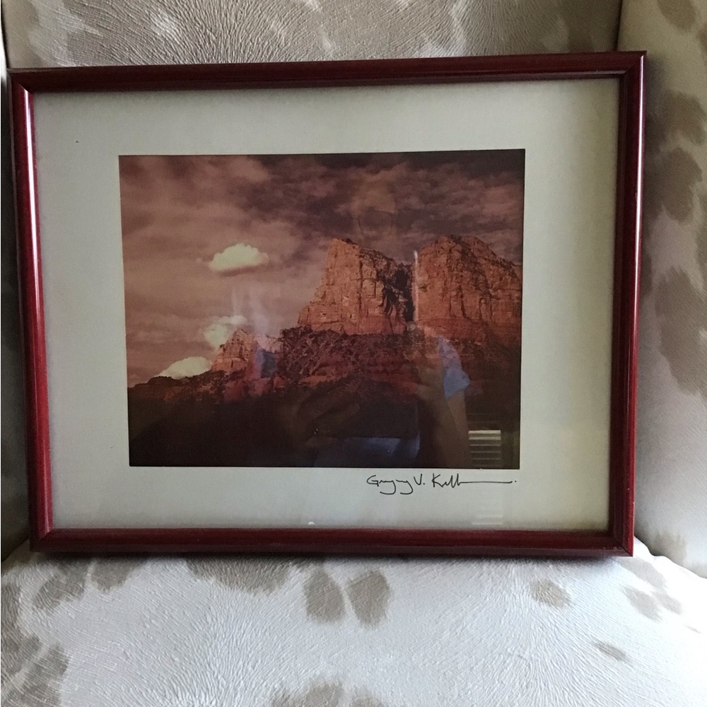 Framed Landscape Photo Print in burgundy Frame